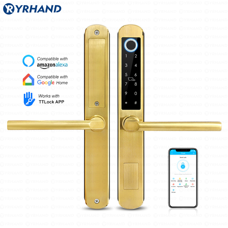Smart Home Door Lock - IP66 골드 스테인레스 스틸 슬라이딩 유리