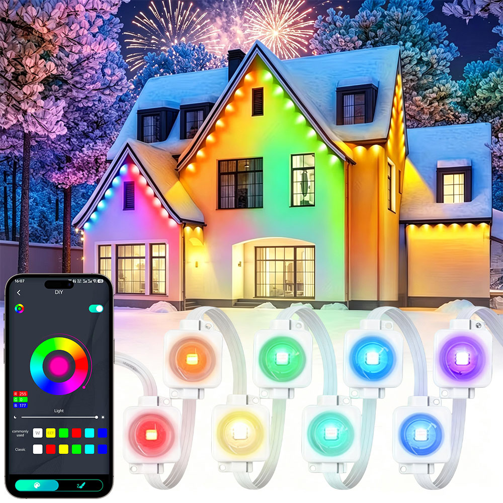 Smart Home Yellow - 150피트 90LED 스마트 RGBIC 영구 야외