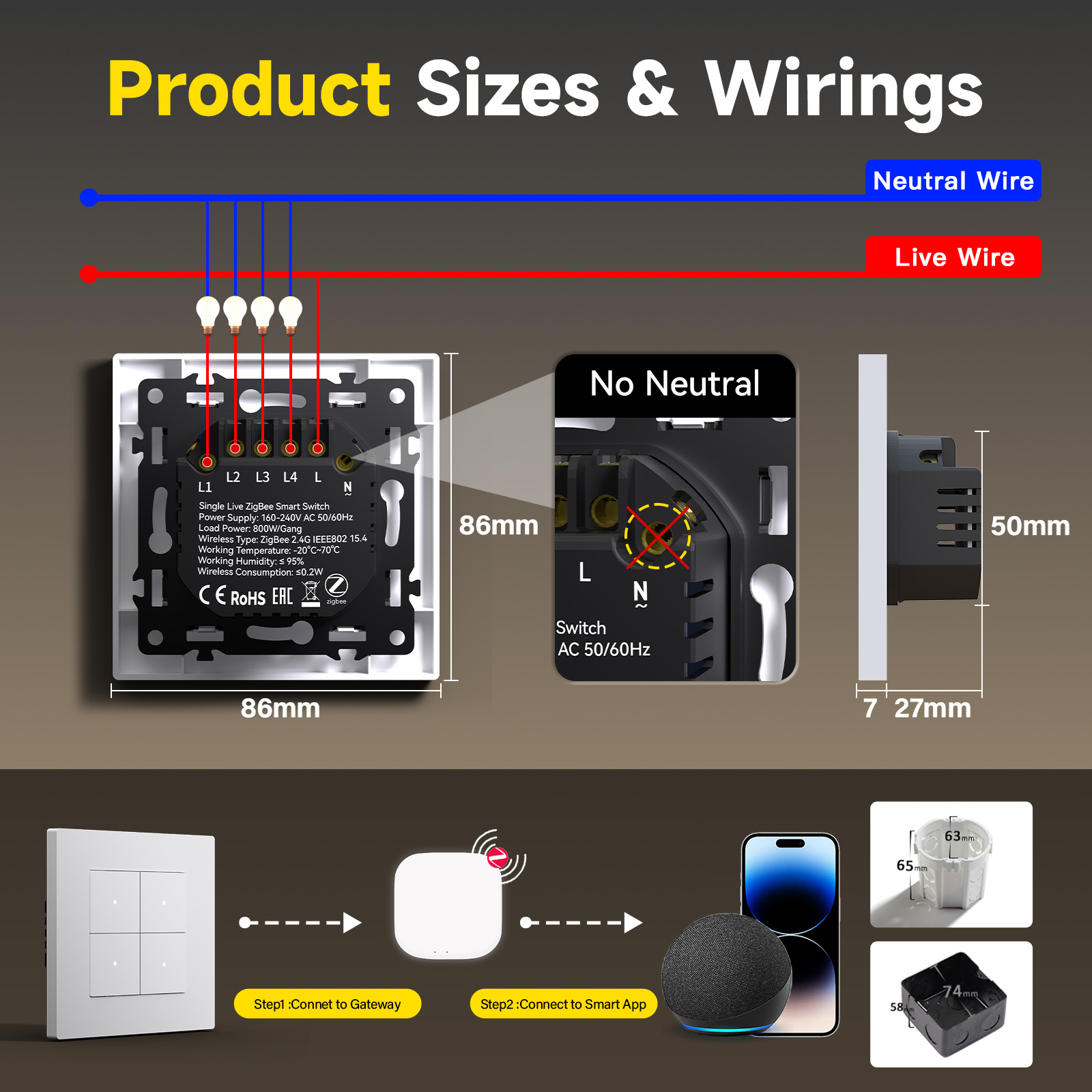 BSEED ZigBee 클릭 스위치, 유리 프레임, 중 - Smart Home Yellow 리뷰 및 가격