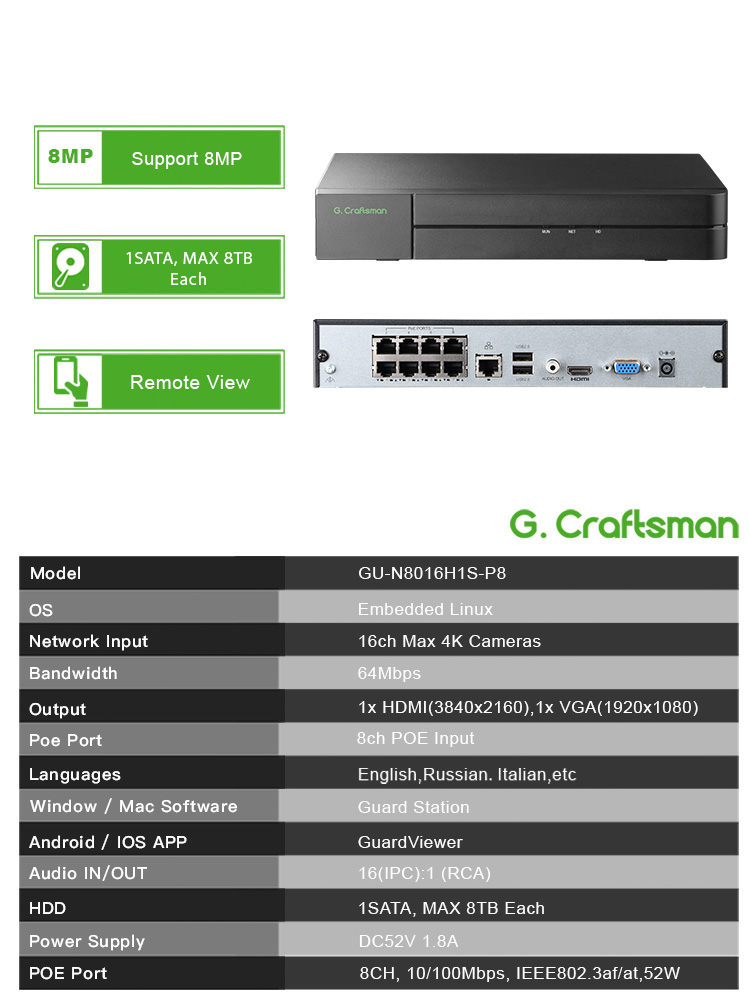 C-U,8CH POE 네트워크 비디오 레코더 4K 홈  - Smart Home Microsoft 리뷰 및 가격